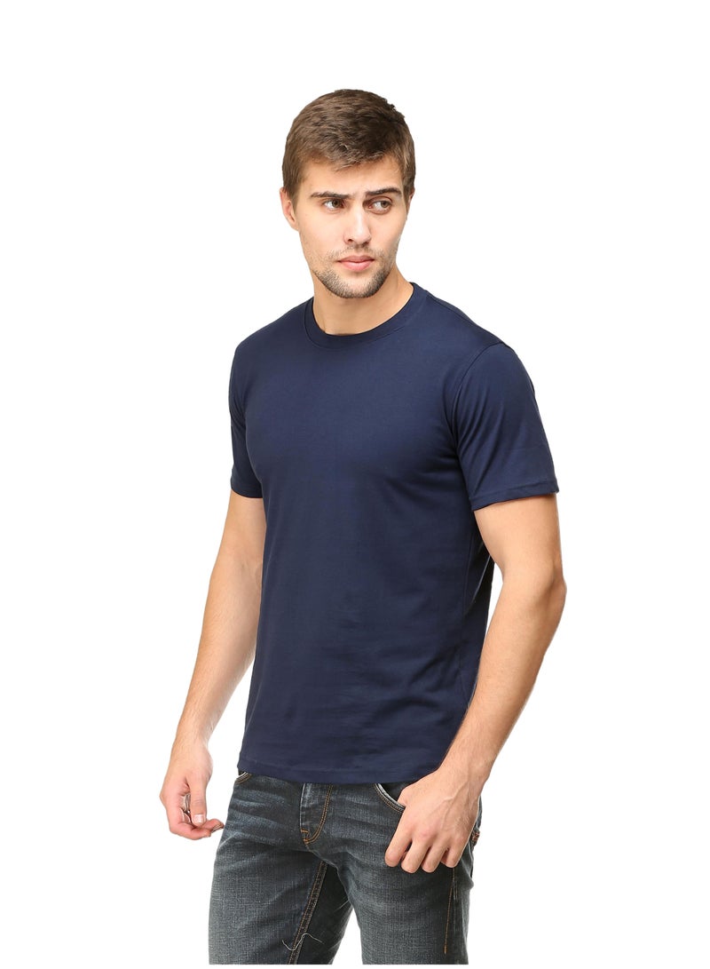 Navy Blue Men's Half Sleeve Round Neck Cotton Tshirt