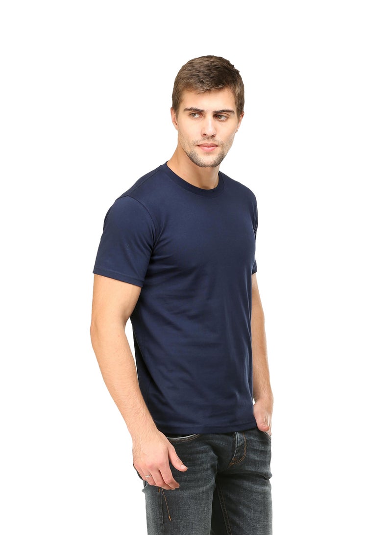 Navy Blue Men's Half Sleeve Round Neck Cotton Tshirt