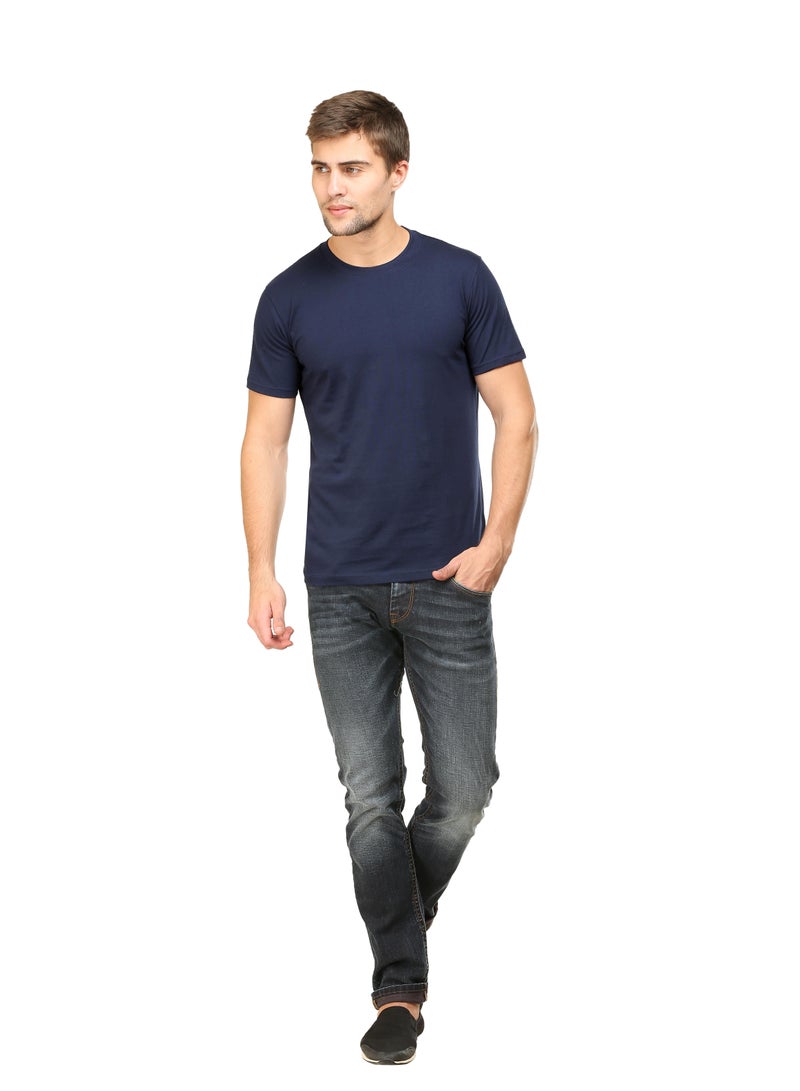 Navy Blue Men's Half Sleeve Round Neck Cotton Tshirt