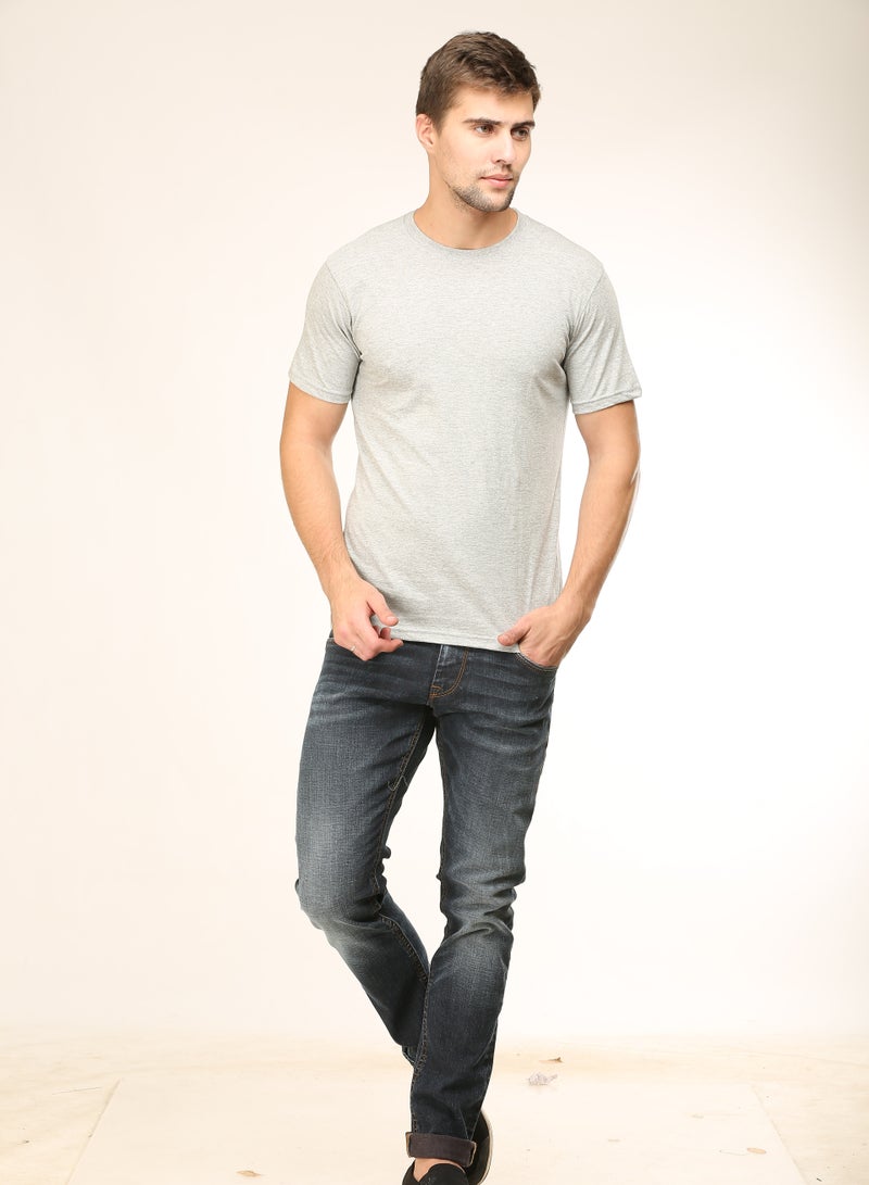 Grey Melange Men's Half Sleeve Round Neck Cotton Tshirt