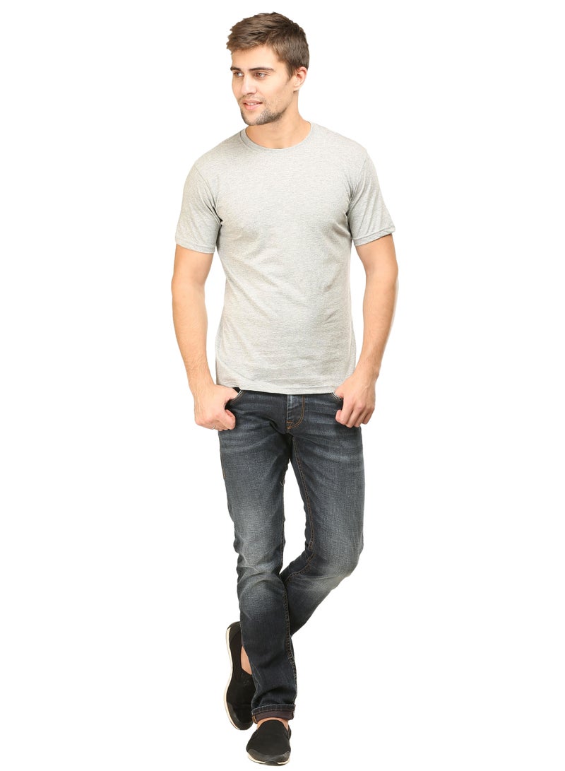 Grey Melange Men's Half Sleeve Round Neck Cotton Tshirt