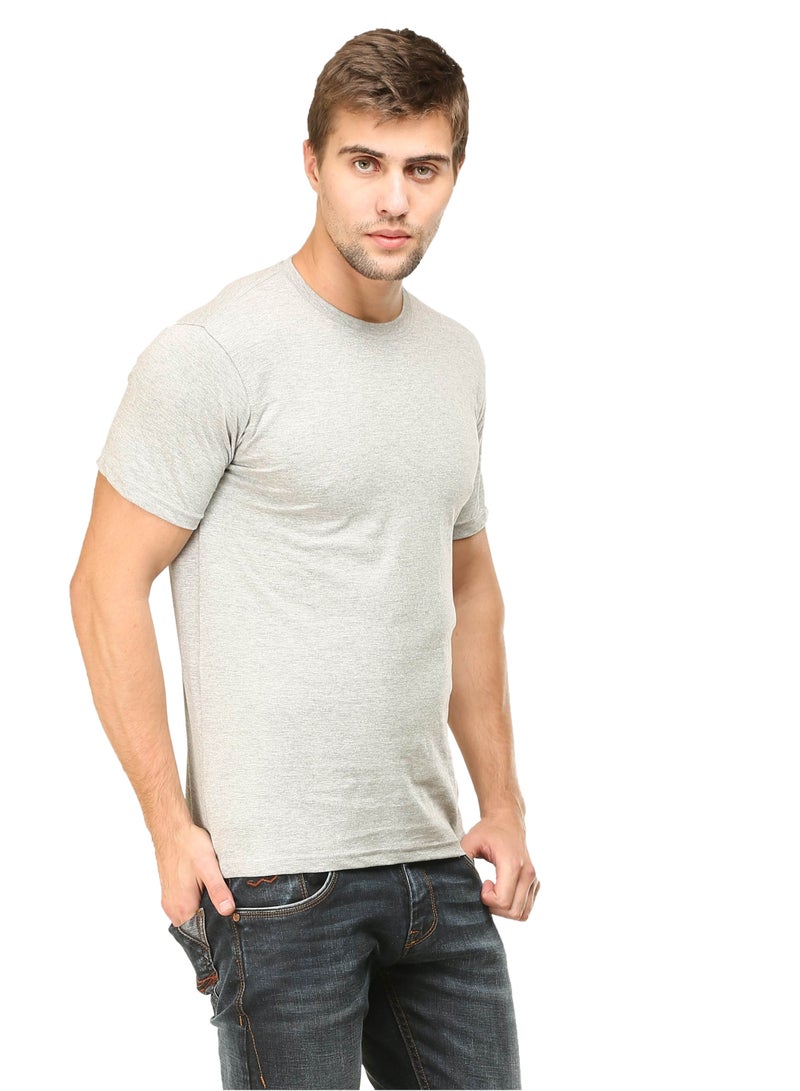 Grey Melange Men's Half Sleeve Round Neck Cotton Tshirt