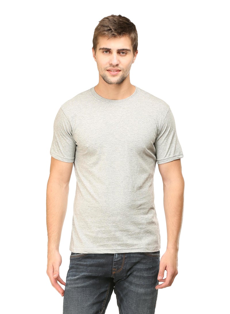 Grey Melange Men's Half Sleeve Round Neck Cotton Tshirt