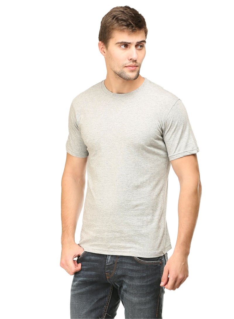 Grey Melange Men's Half Sleeve Round Neck Cotton Tshirt