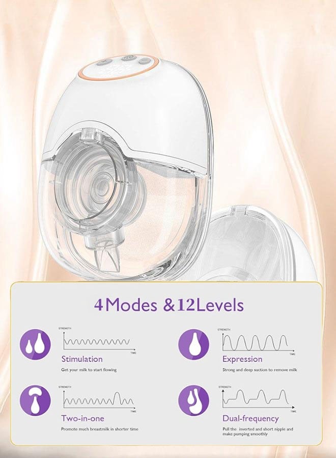 Breast Pump, Wireless Electric Portable Breast Pump with 4 Modes & 12 Levels, Wearable & Hands-free, All-in-One Painless Breastfeeding Breast Pump, LED Display, 24mm Diameter shield, 6oz/180ml, 1 Pack