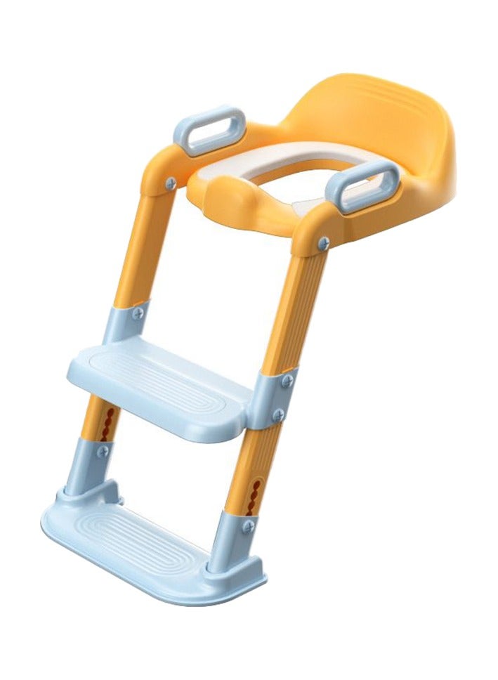 Baby Potty Training Seat with Ladder - Safe and Comfortable Toddler Toilet Seat with Adjustable Steps, Non-Slip, Foldable, Easy to Clean, Blue/Yellow