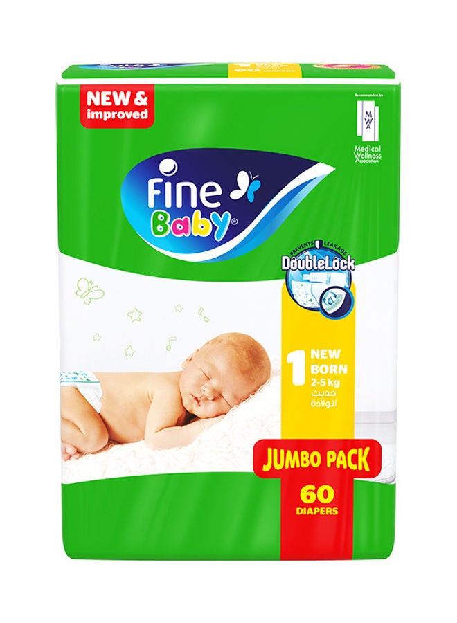 Baby Diapers Size 1 (2-5Kg) Medium, 60 Count  With The New Double Lock Leak Barriers