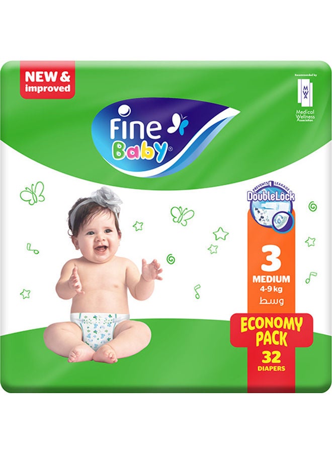 Baby Diapers Size 3 (4-9Kg) Medium, 32 Count  With The New Double Lock Leak Barriers