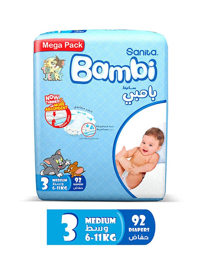 Baby Diapers Mega Pack Size 3, Medium, 6-11 Kg, 92 Count