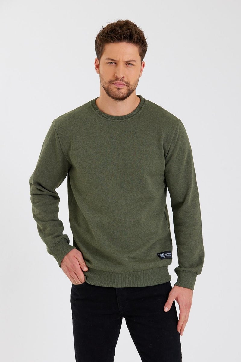 Crew Neck Label Detail Cotton Inside Men's Sweatshirt