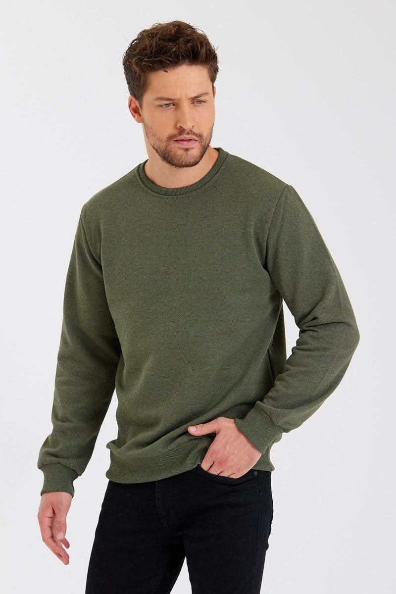 Crew Neck Label Detail Cotton Inside Men's Sweatshirt