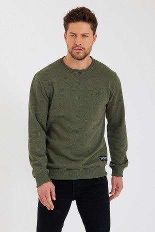 Crew Neck Label Detail Cotton Inside Men's Sweatshirt