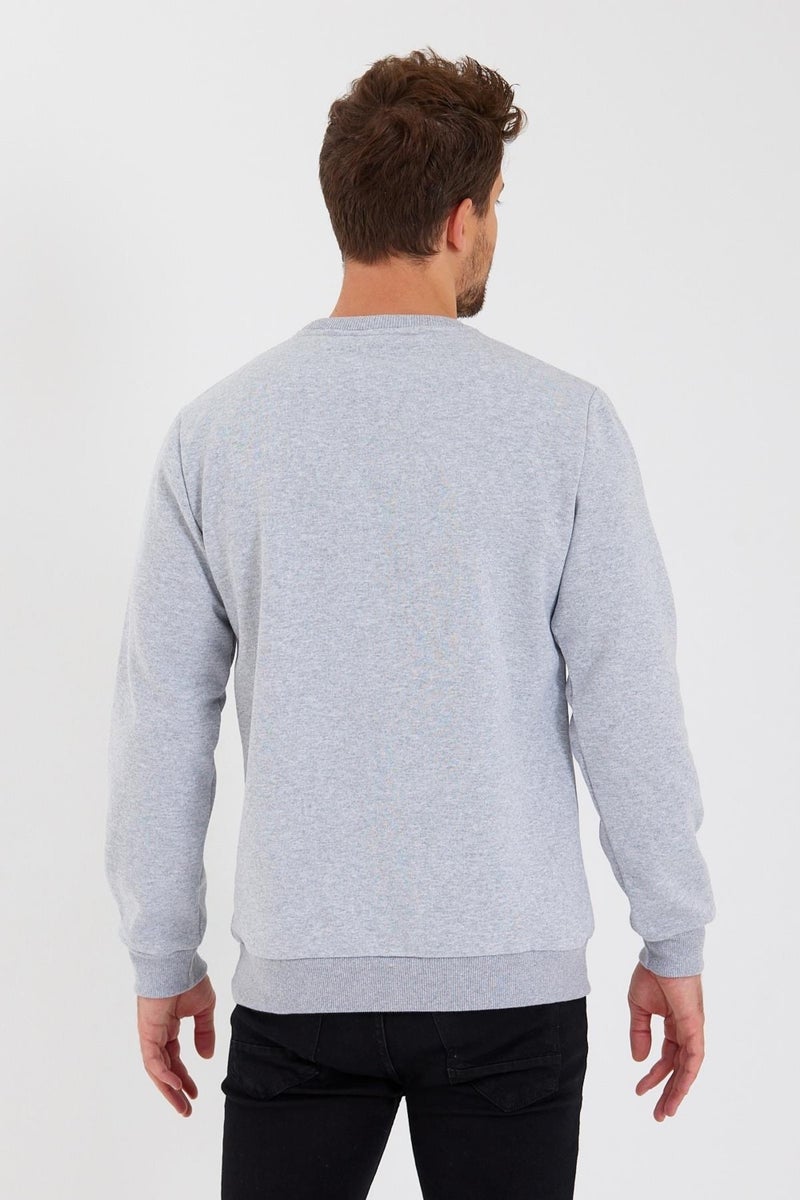 Crew Neck Label Detail Cotton Men's Sweatshirt