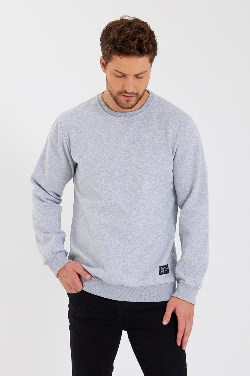 Crew Neck Label Detail Cotton Men's Sweatshirt