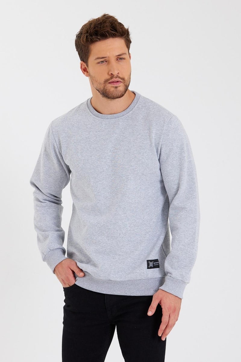 Crew Neck Label Detail Cotton Men's Sweatshirt