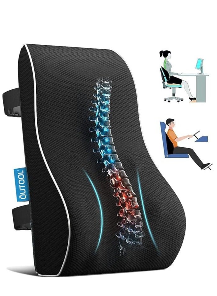 Lumbar Support Pillow for Office Chair Memory Foam Back Cushion for Back Pain Relief Improve Posture Large Back Pillow for Car, Computer Chair, Recliner Breathable Mesh Cover Double Adjustable Straps