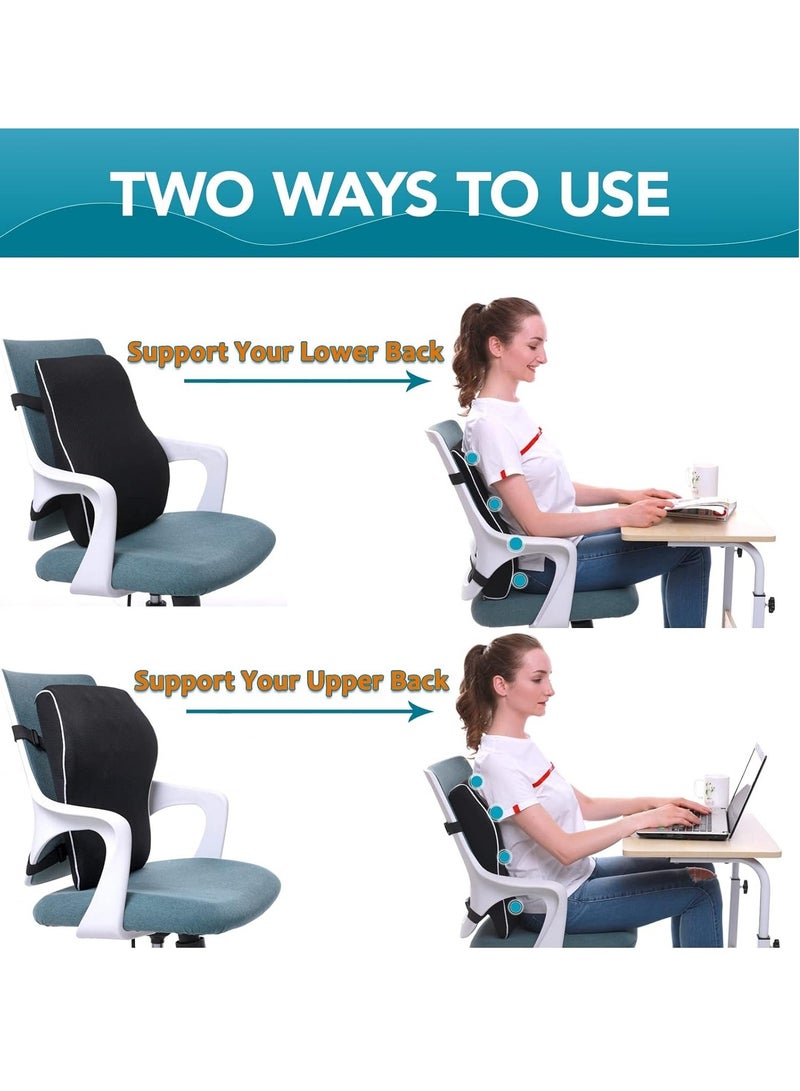 Lumbar Support Pillow for Office Chair Memory Foam Back Cushion for Back Pain Relief Improve Posture Large Back Pillow for Car, Computer Chair, Recliner Breathable Mesh Cover Double Adjustable Straps