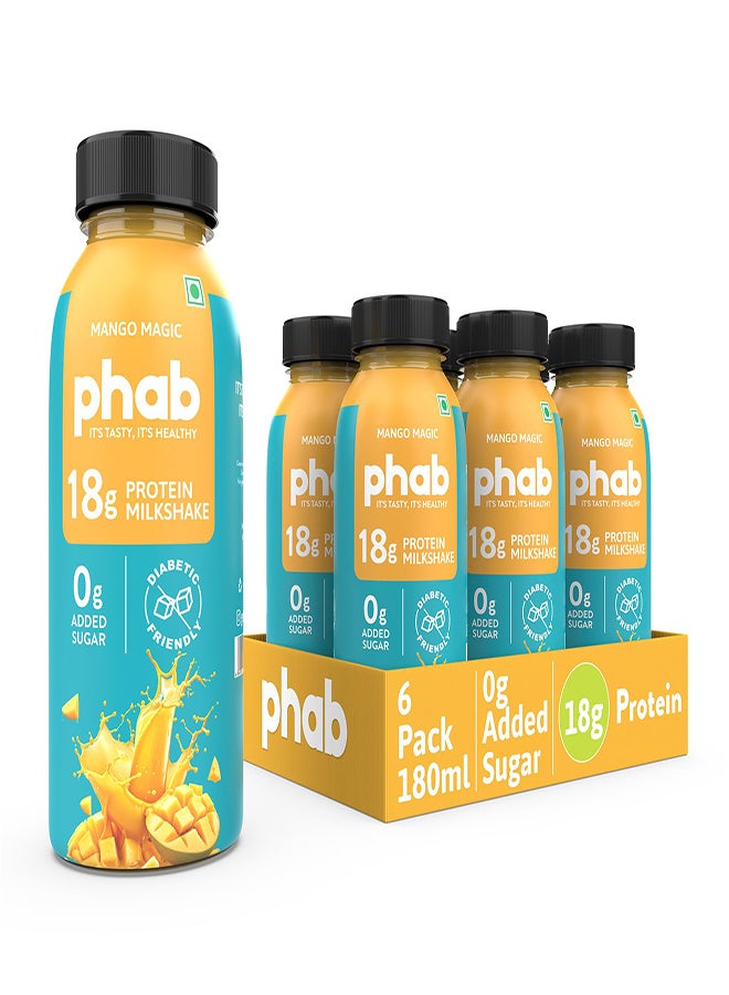 Phab Mango Protein Milkshakes With 18G Protein & No Added Sugar|Gluten-Free & Gut-Friendly, Trans Fat Free|Rich Source Of Fibre & Pre-Biotics|Healthy & Delicious Protein Shake (200Ml X Pack Of 6)