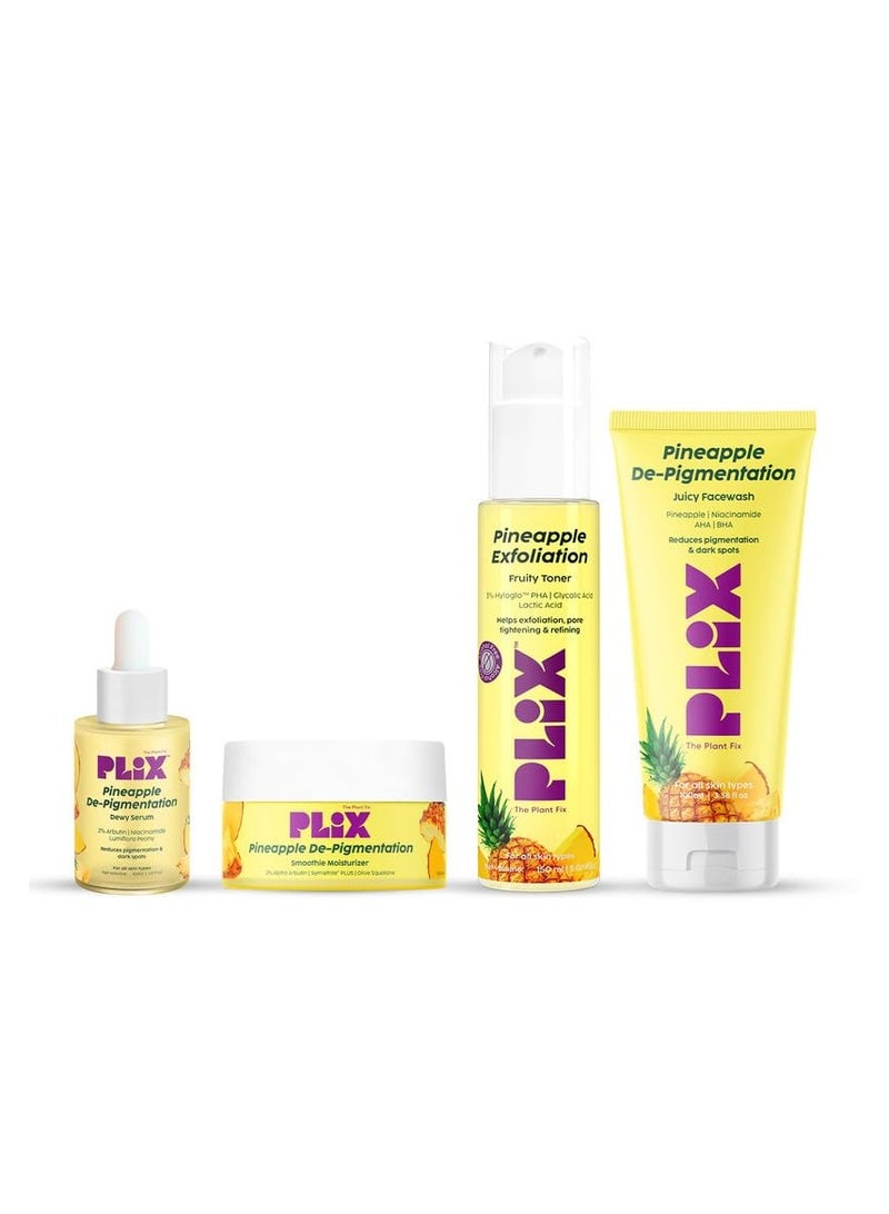 Pineapple De Pigmentation Regime with Pineapple Exfoliation Fruity Toner Pineapple Juicy Cleanser Pineapple Depigmentation Dewy Serum and Smoothie Moisturizer