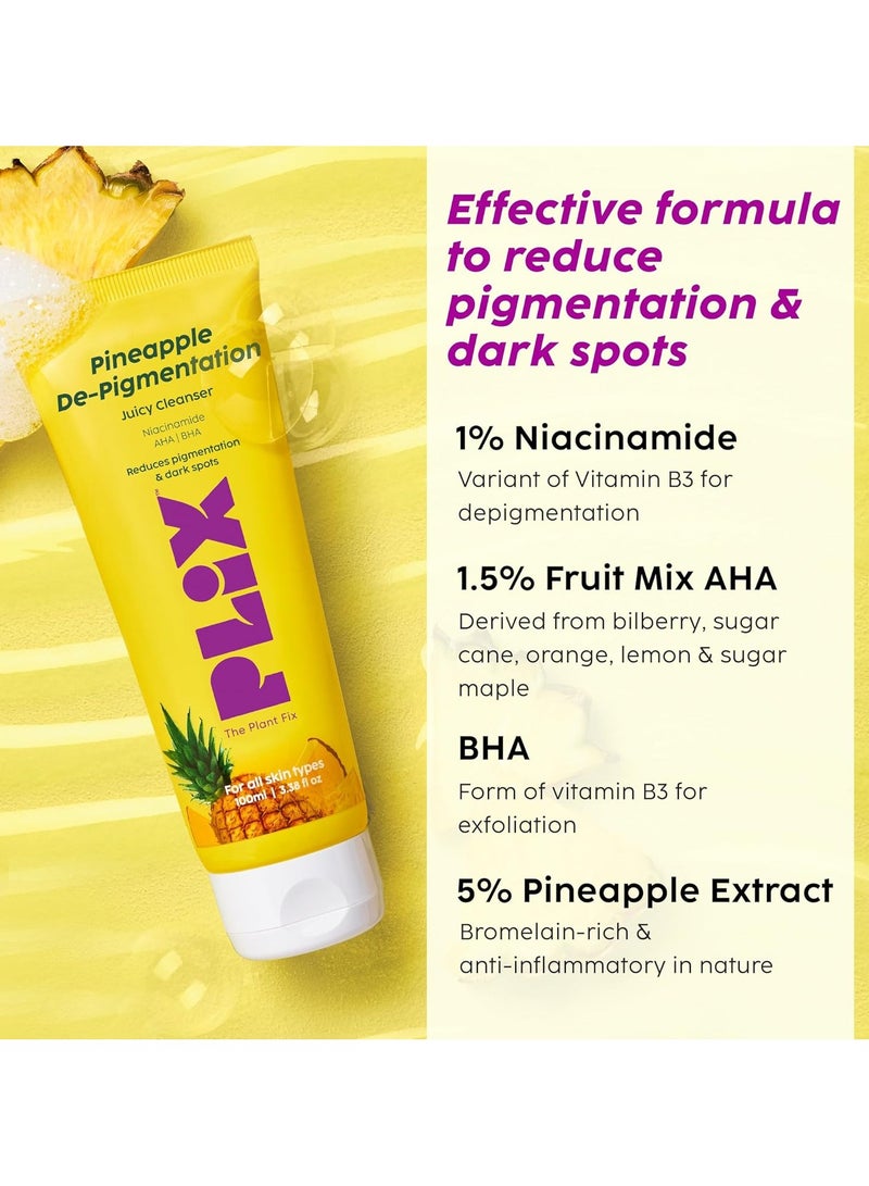 Pineapple De Pigmentation Regime with Pineapple Exfoliation Fruity Toner Pineapple Juicy Cleanser Pineapple Depigmentation Dewy Serum and Smoothie Moisturizer