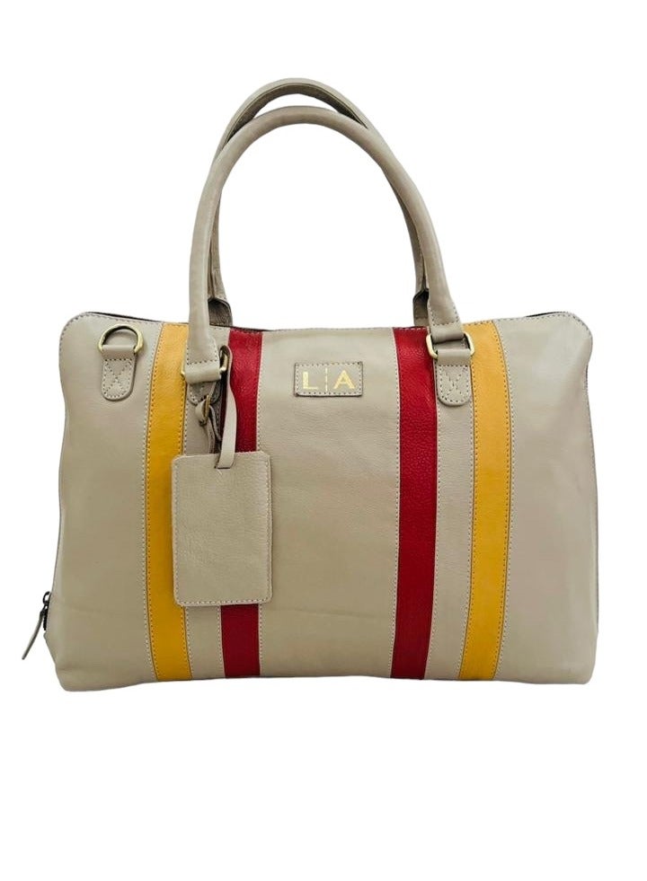 LA Genuine Leather Handbag with Striped Pattern