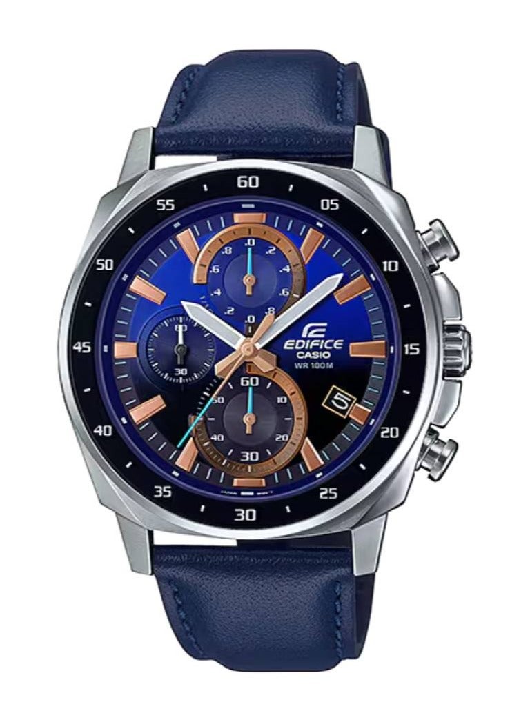 Chronograph Blue Dial Leather Strap Men's watch EFV-600L-2AV