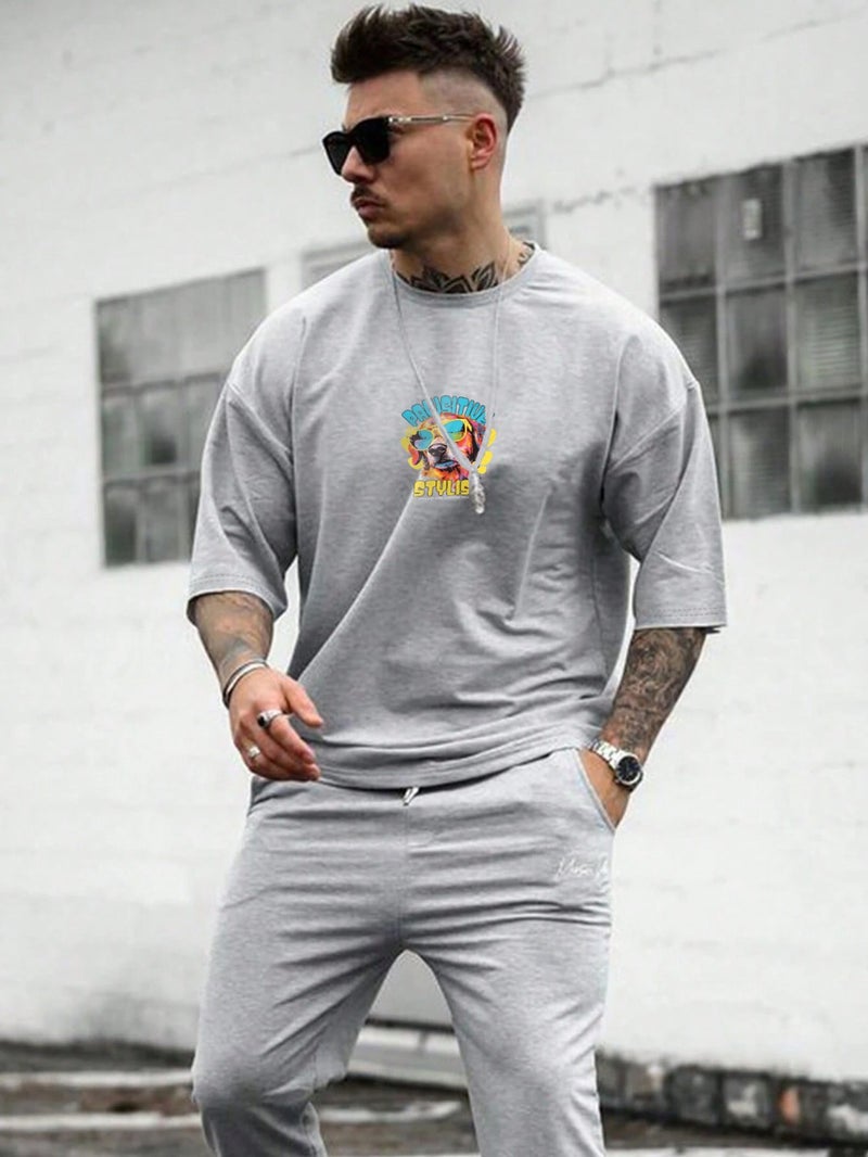 Oversize Printed Gray Color Casual T-Shirt 100% Cotton