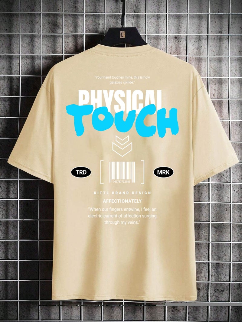 Oversize Printed Beige Color Casual T-Shirt 100% Cotton