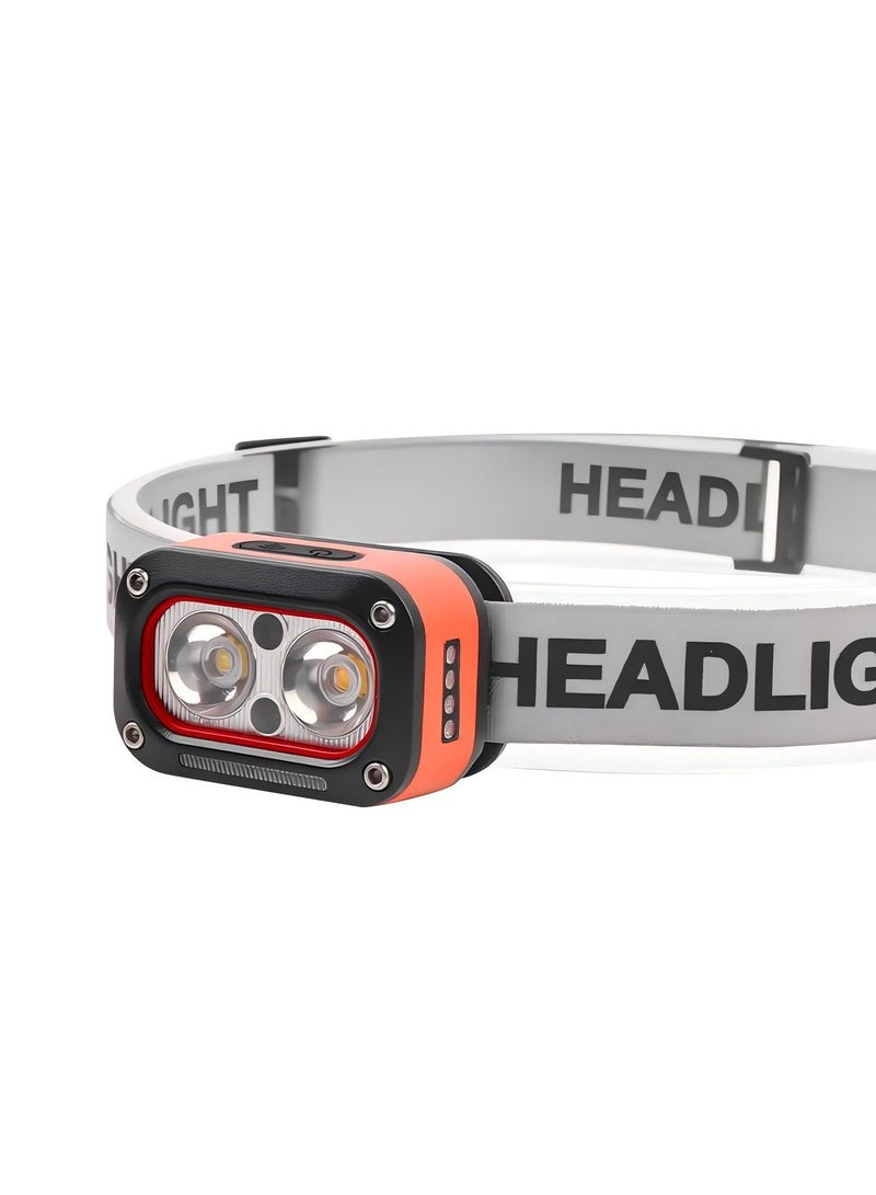 Rechargeable Headlamp with White, Red, and Warm Light, Waterproof Head Lamp, 5 Modes & Motion Sensor, Head Light for Camping and Running