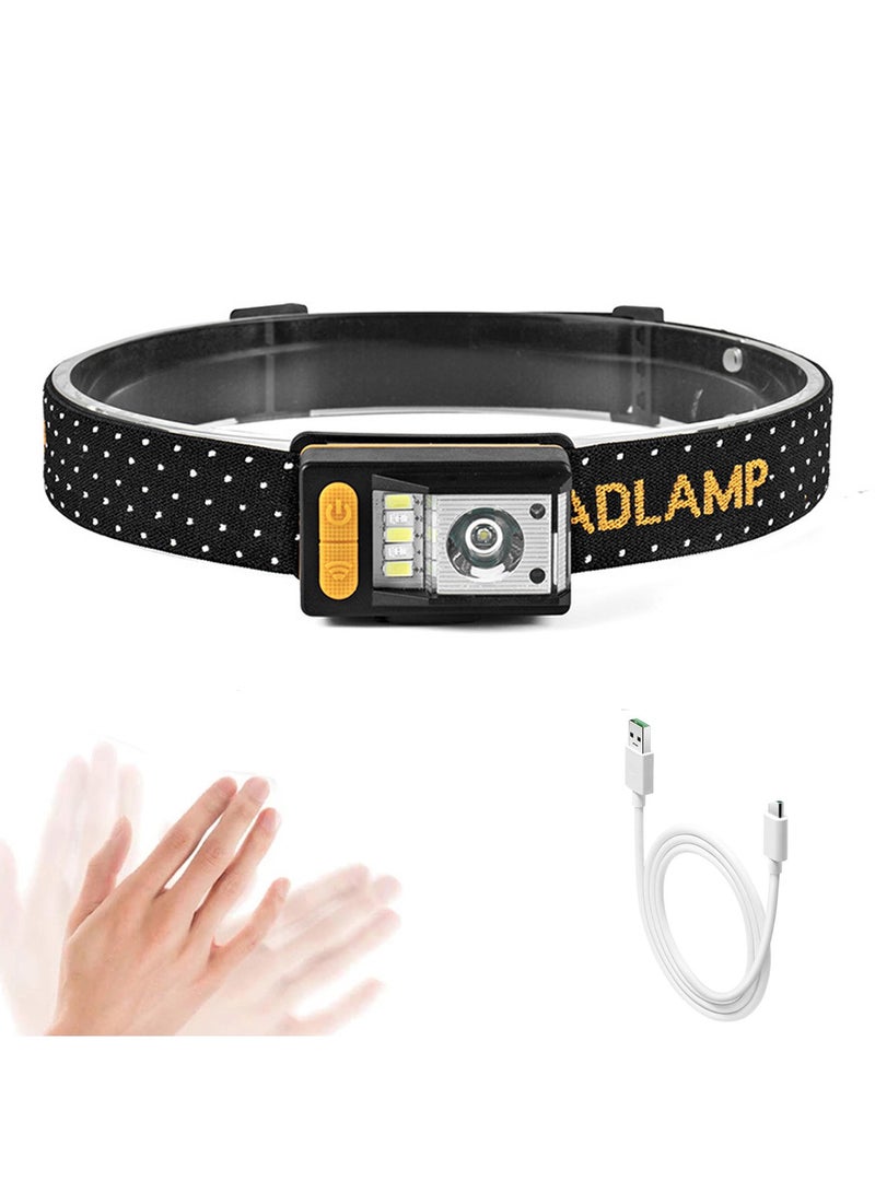 Rechargeable LED Headlamp with 5 Light Modes & Motion Sensor, 1200 Lumens, Adjustable Headlight for Adults, Head Lamp Ideal for Outdoor Camping, Running & Walking