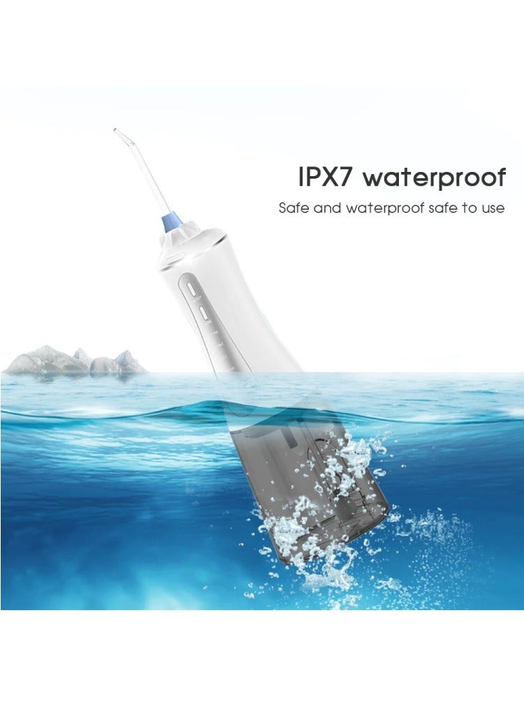 Irrigador Dental Portatil Profesional, 350ML Water Flosser, Irrigador Bucal Inalámbrico Profesional 6 Boquillas 5 Modos, IPX7 Impermeable USB-C Recargable para Limpieza Dientes（Blanco）