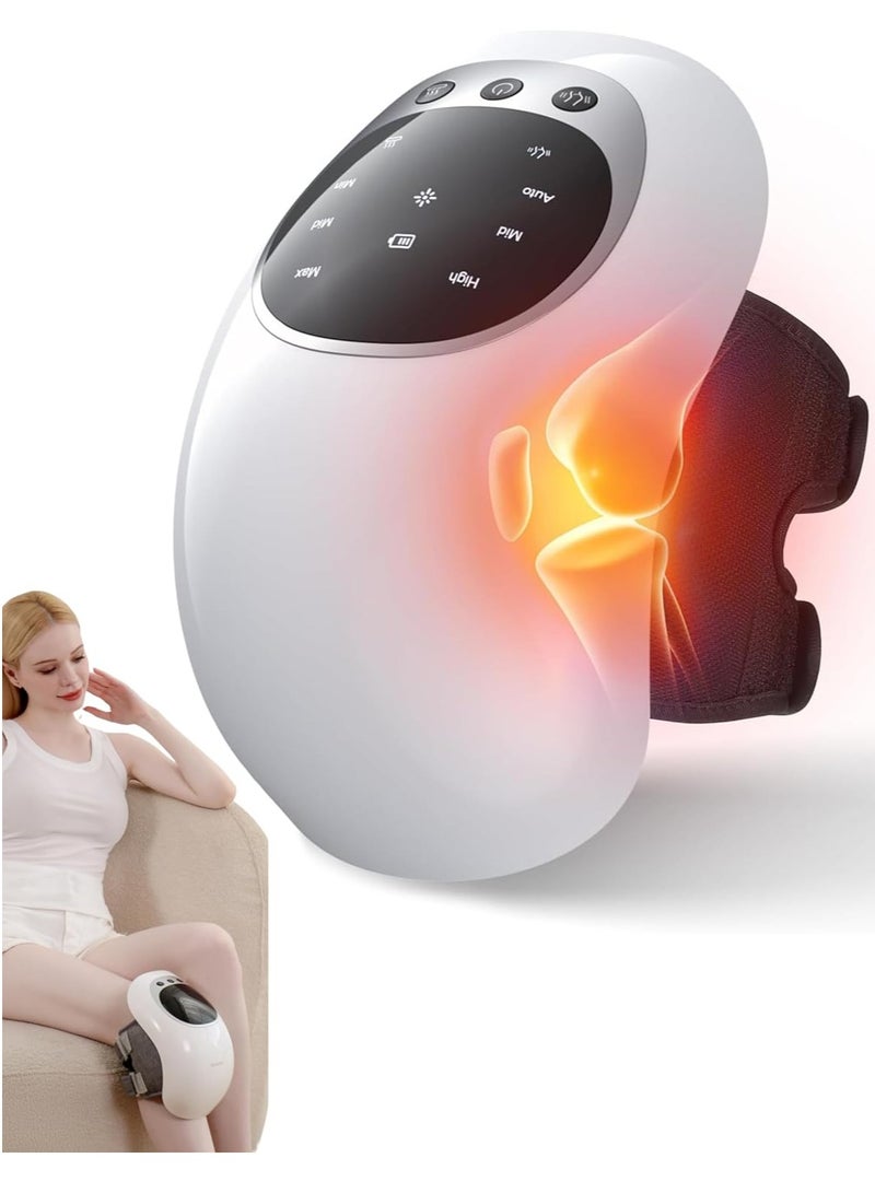 Knee Massager with Adjustable Infrared Heat, High Frequency Vibration Massage, Heated Knee Support for Circulation and Relief