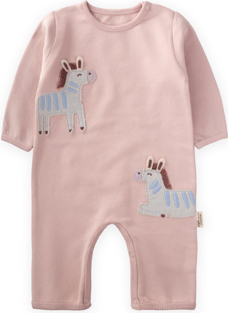 Zebra Appliqued Child Jumpsuit 0-3 Years Powder Pink