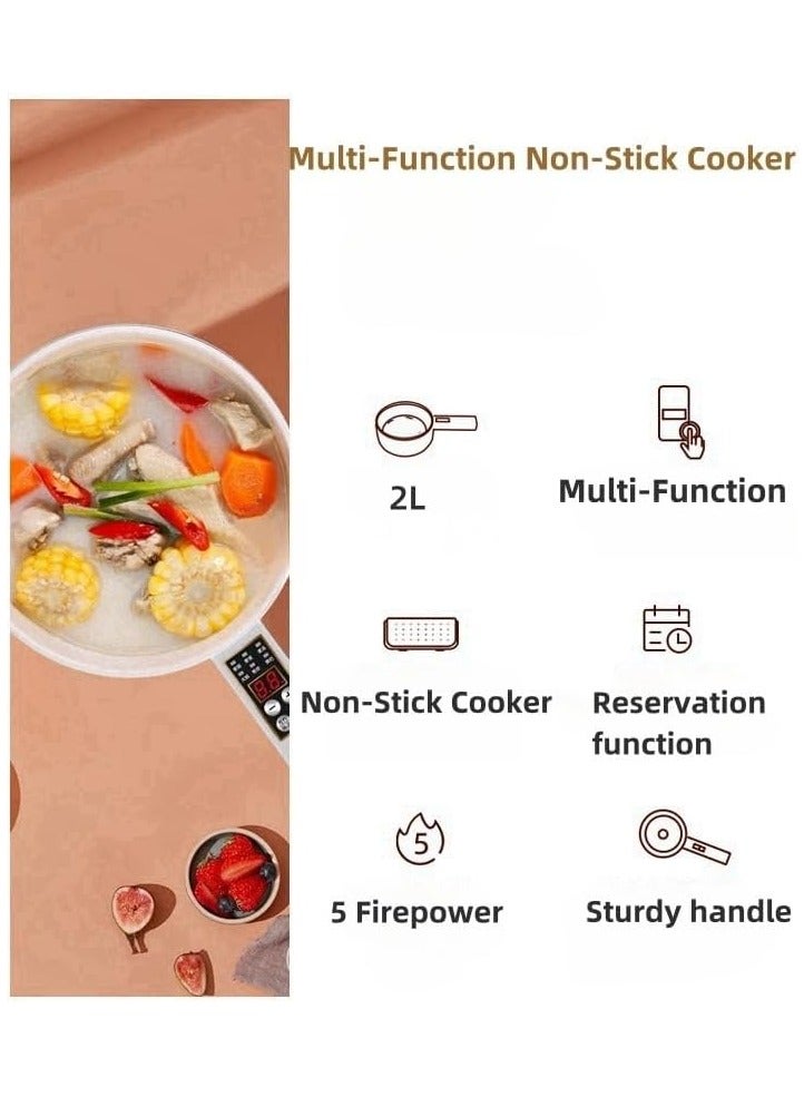 Electric Hot Pot with Steamer, Non-Stick Multi-Functional Cooker, 2L Electric Skillet, Saucepan, Frying Pan for Ramen, Eggs, Noodles, Steak, Fried Rice, Sautéing, Steaming & Soups - Portable Home & Dorm Use