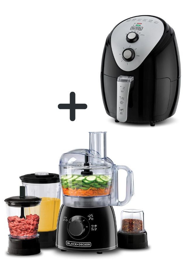 3.5L Air Fryer with Manual Control & 1500W Power + 400W 5-in-1 Kitchen Robot Deluxe Food Processor (1.2L) - Complete Cooking & Meal Prep Combo 5 L 1500 W AF150-B5+KR43-B5 Black