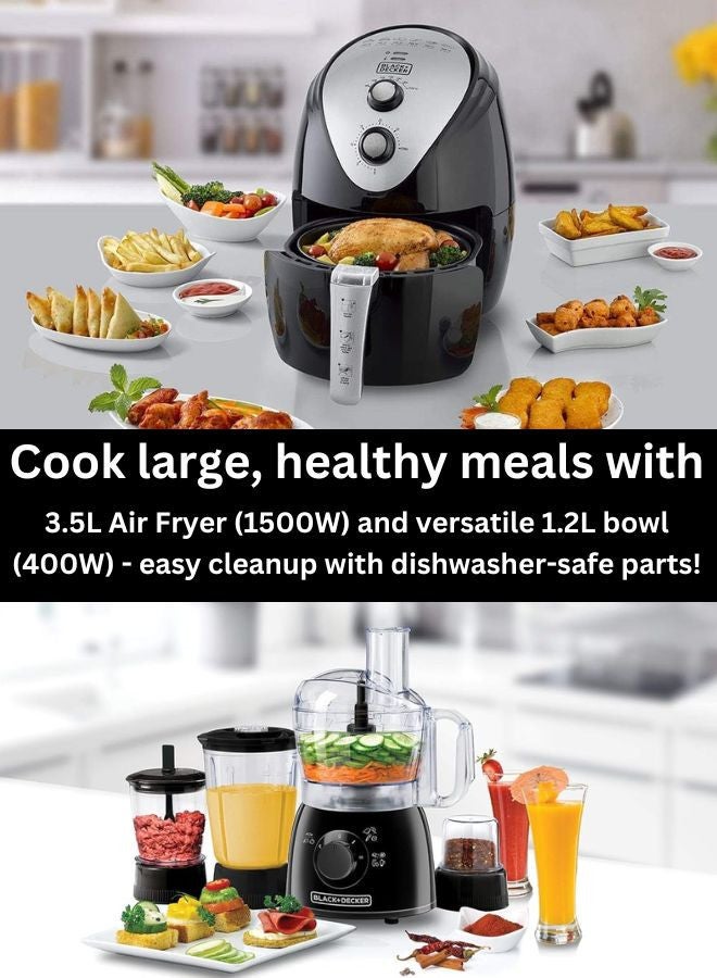 3.5L Air Fryer with Manual Control & 1500W Power + 400W 5-in-1 Kitchen Robot Deluxe Food Processor (1.2L) - Complete Cooking & Meal Prep Combo 5 L 1500 W AF150-B5+KR43-B5 Black