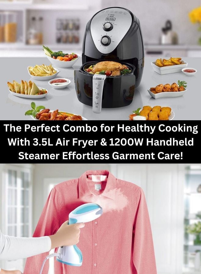 3.5L Air Fryer with Manual Control & 1500W Power + 1200W Handheld Garment Steamer with 260ml Tank – Complete Cooking & Garment Care Combo 5 L 1500 W AF150-B5+HST1200-B5 Black/White/Blue