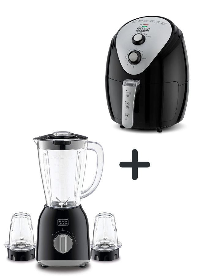 3.5L Air Fryer with Manual Control & 1500W Power + 1.5L Blender with 400W Motor & 2 Grinder Mills - Efficient Cooking & Blending Combo 5 L 1500 W AF150-B5+BX365-B5 Black