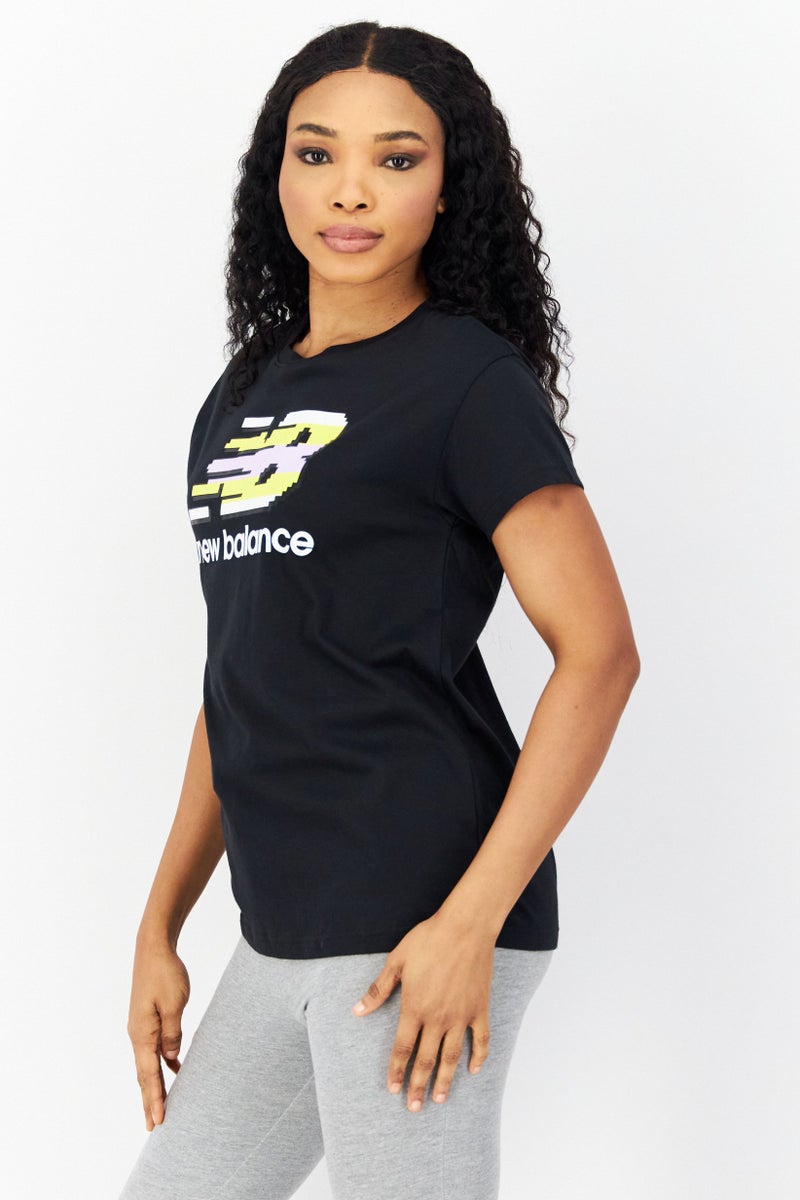 Women Sportswear Fit Short Sleeves Running T-Shirt, Black Combo