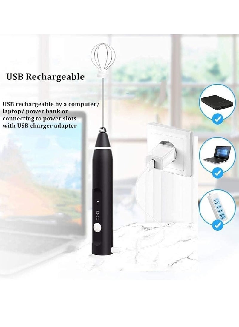 Milk Frother Handheld, Immersion Blender Cordlesss Foam Maker USB Rechargeable Small Mixer with 2 Stainless Whisks, Stirring 3-Speed Adjustable Mini Frother for Cappuccino Latte Coffee Egg