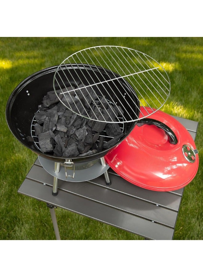 Portable Charcoal Grill 14” x 14” x 15”, 14 Inch Compact Outdoor BBQ Grill for Camping, Tailgating, and Backyard | Durable Red Steel Construction with Easy Air Vent Control | Lightweight, Travel-Friendly