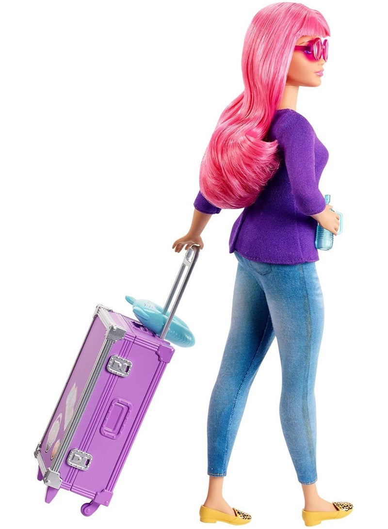 Barbie Daisy Doll And Travel Set, Pink Hair, Curvy, With Kitten, Guitar, Luggage, Stickers And 9 Accessories