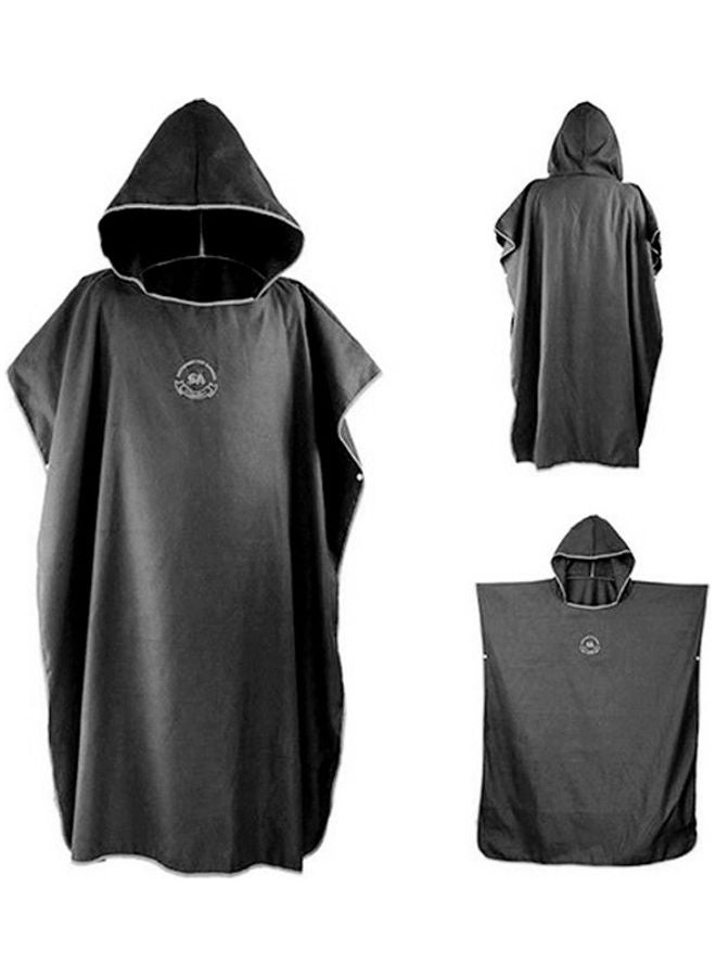 Microfiber Surf Changing Towel Bathrobe Poncho With Hood Black 110x90cm