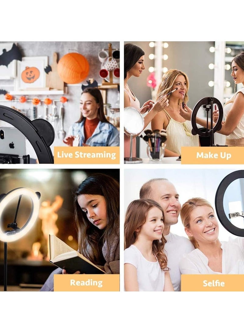 10-Inch Studio Ring Light (128 LEDs) | Adjustable Brightness & Color Temperature, Portable Folding Design, Max Height 5.4ft for Selfies and TikTok Videos