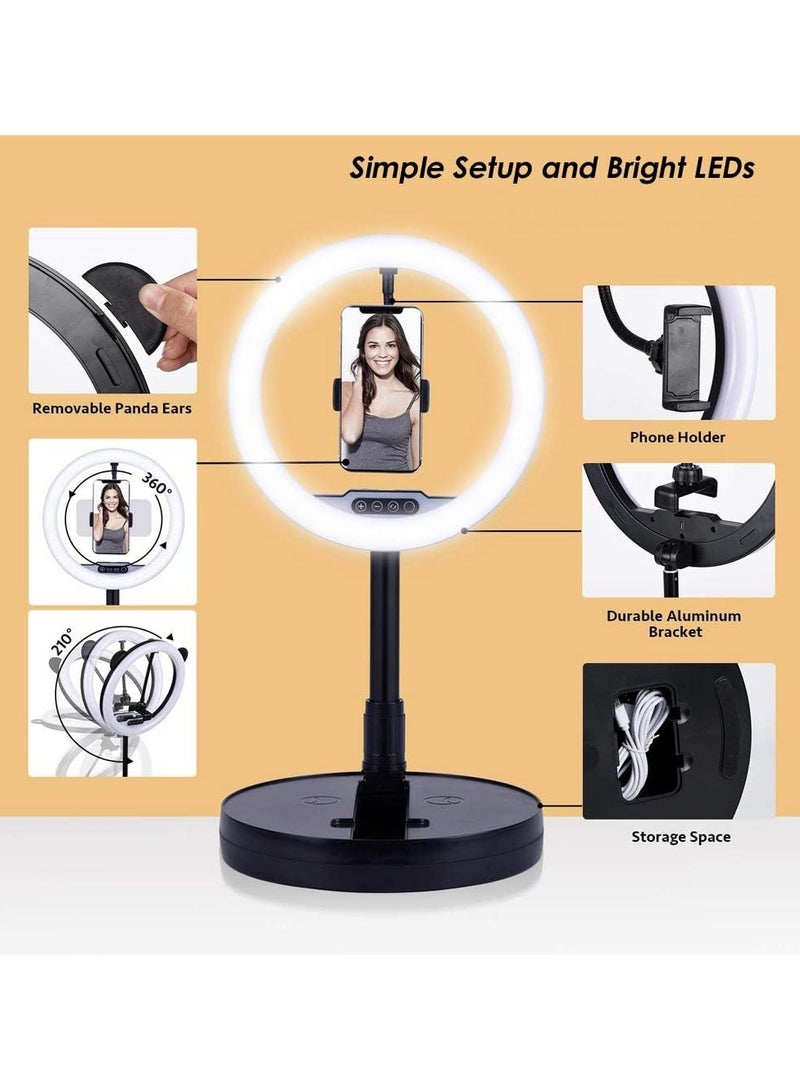 10-Inch Studio Ring Light (128 LEDs) | Adjustable Brightness & Color Temperature, Portable Folding Design, Max Height 5.4ft for Selfies and TikTok Videos