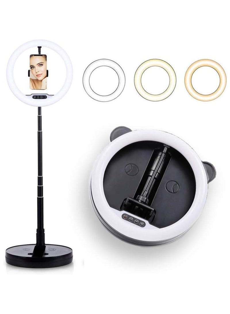 10-Inch Studio Ring Light (128 LEDs) | Adjustable Brightness & Color Temperature, Portable Folding Design, Max Height 5.4ft for Selfies and TikTok Videos