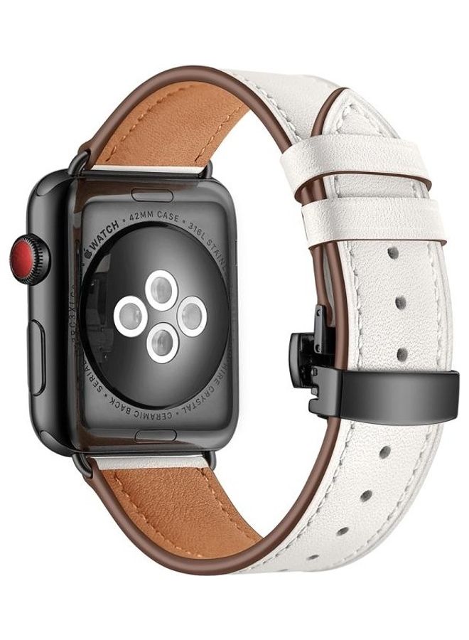 Genuine Leather and erfly Black Buckle Replacement Watchbands For Apple Watch Series 7/6/SE/5/4/3/2/1 42/44/45mm White