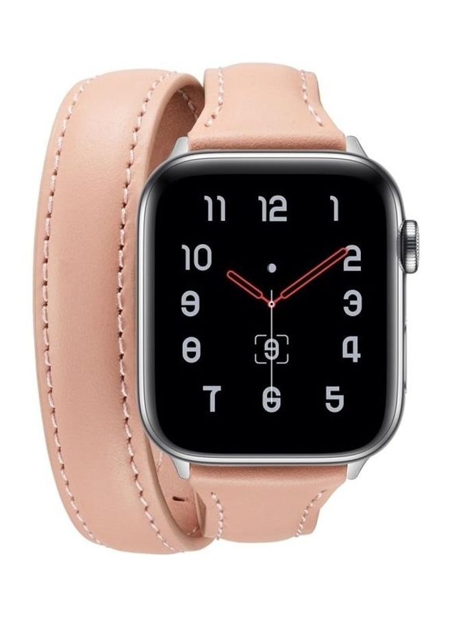 Thin Leather Double-loop Replacement Wrist Strap Watchband For Apple Watch Series 1/2/3/4/5 42-44mm Pink