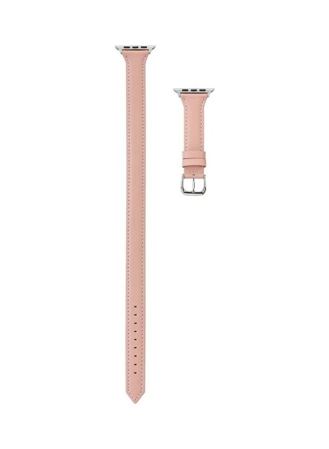 Thin Leather Double-loop Replacement Wrist Strap Watchband For Apple Watch Series 1/2/3/4/5 42-44mm Pink