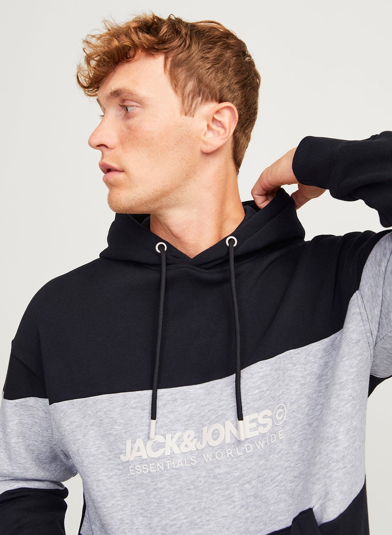 Graphic Print Pocket Detait Pull Over Hoodie